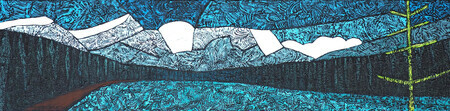 Kananaskis Forget-Me-Not Pond 15"x60" Acrylic on Canvas SOLD