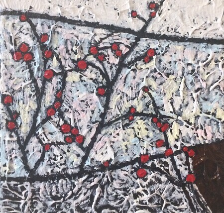 Winterberry 6"x6" Acrylic on regular canvas  SOLD
