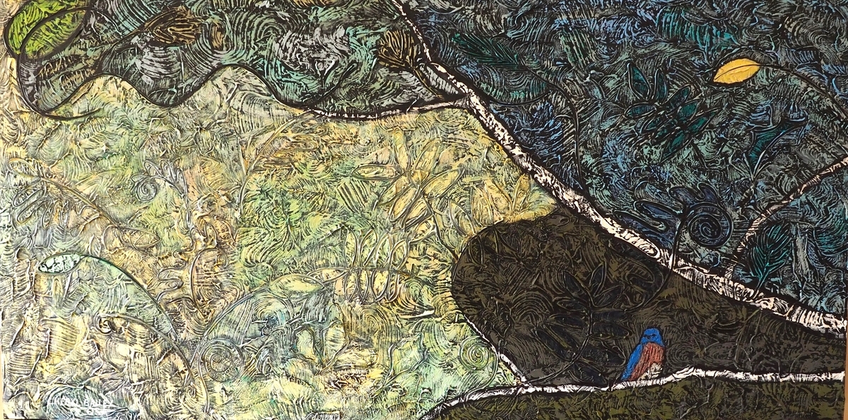 Bluebird Resting in June 24"x48" Acrylic on Canvas